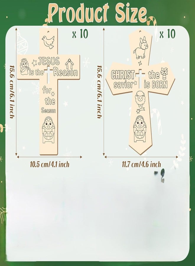 Cliths 20Pcs Christmas Wooden Cross Craft Kit for Kids DIY Make Your Own Nativity Cross with Gem Stickers Christian Religious Xmas Craft for Church, School, Party Decorations - Image 2